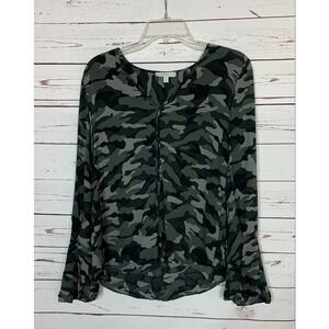 Joie Women’s XS Extra Small Gray Black Camo Camouflage Long Sleeve Top Blouse